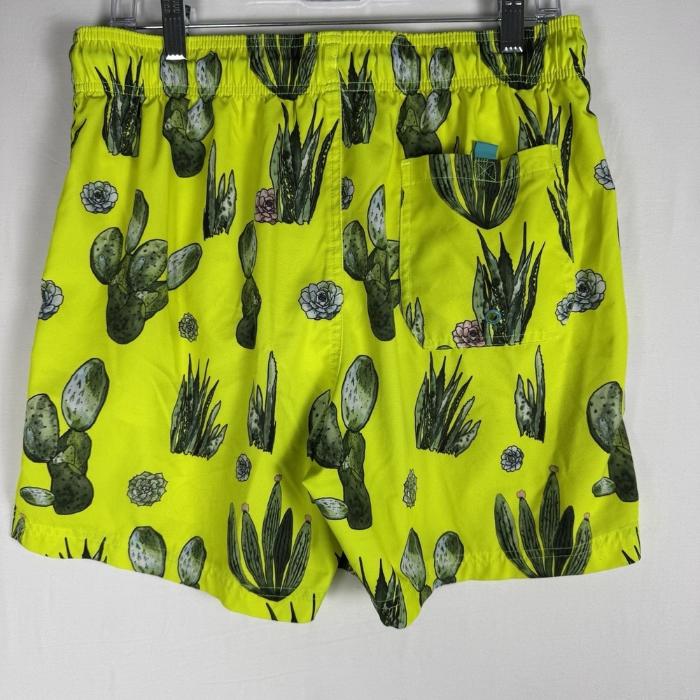 Jake Austin Swim Trunks Mens M Neon Yellow Cactus Print Mesh Lined Drawstring - Picture 3 of 6